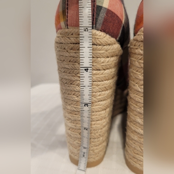 NEW Polo Ralph Lauren  Madras Print Slip On Wedge Espadrille Square Toe  SZ-8 - Picture 4 of 10